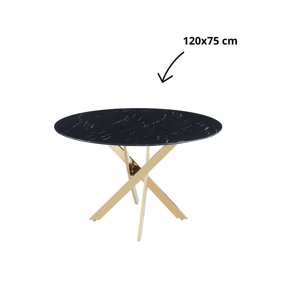 Table à manger ronde Victoire Pieds Or Marbre Noir
