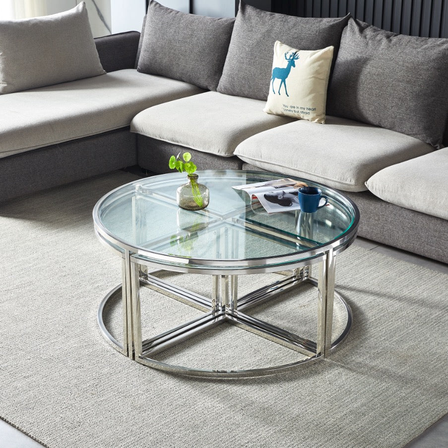 Table basse Elve Argent verre trempé