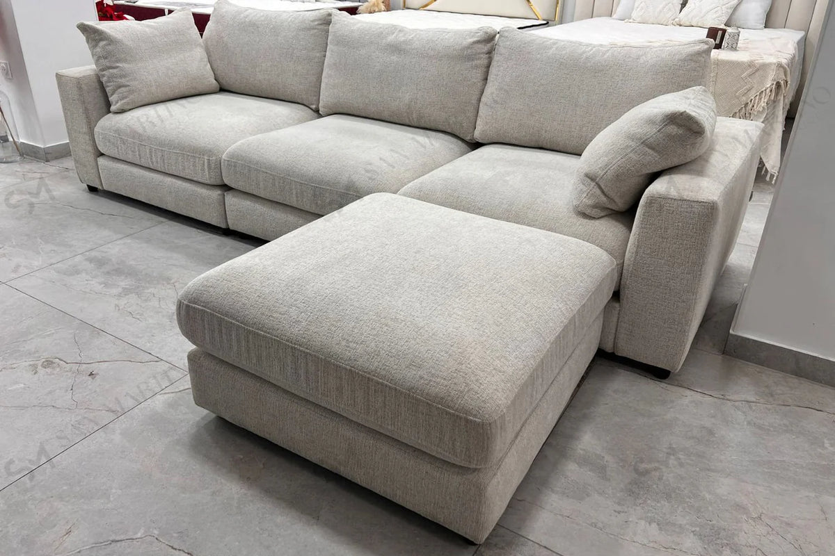 Canapé d'angle Julia Modulable 3+1 Chenille Blanc Cassé