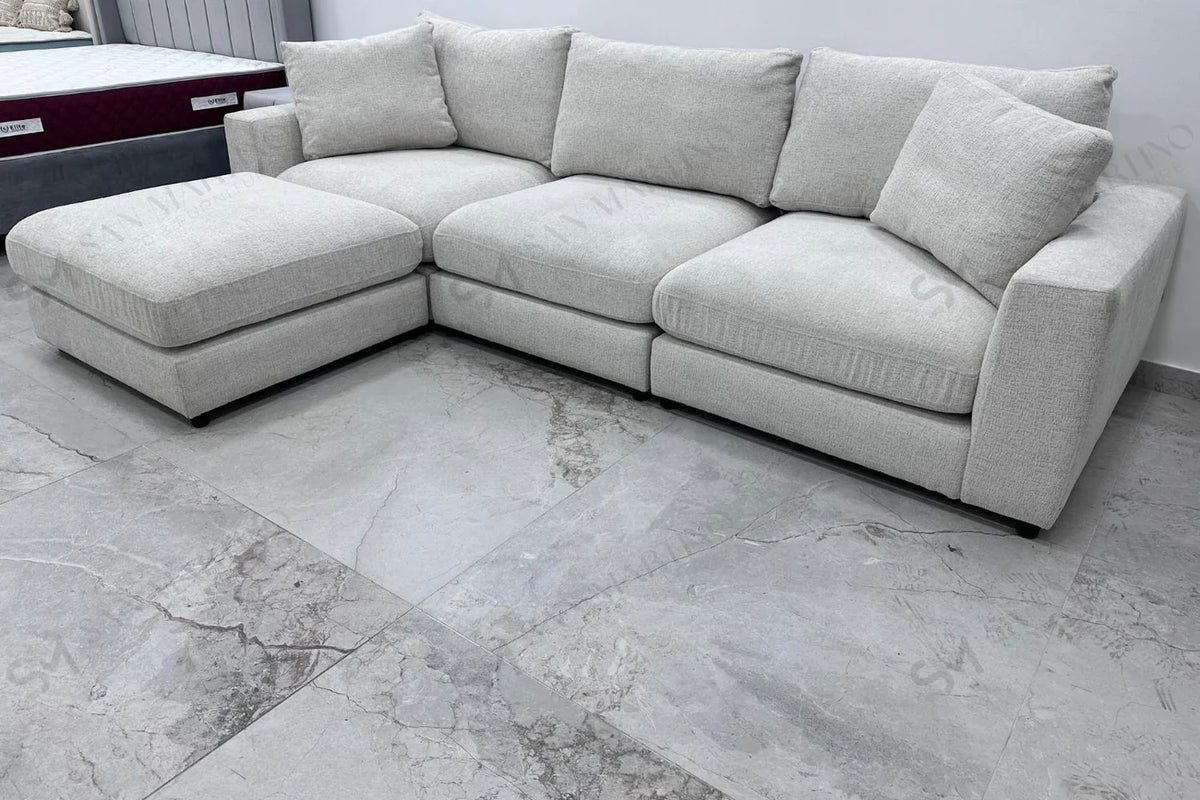 Canapé d'angle Julia Modulable 3+1 Chenille Blanc Cassé