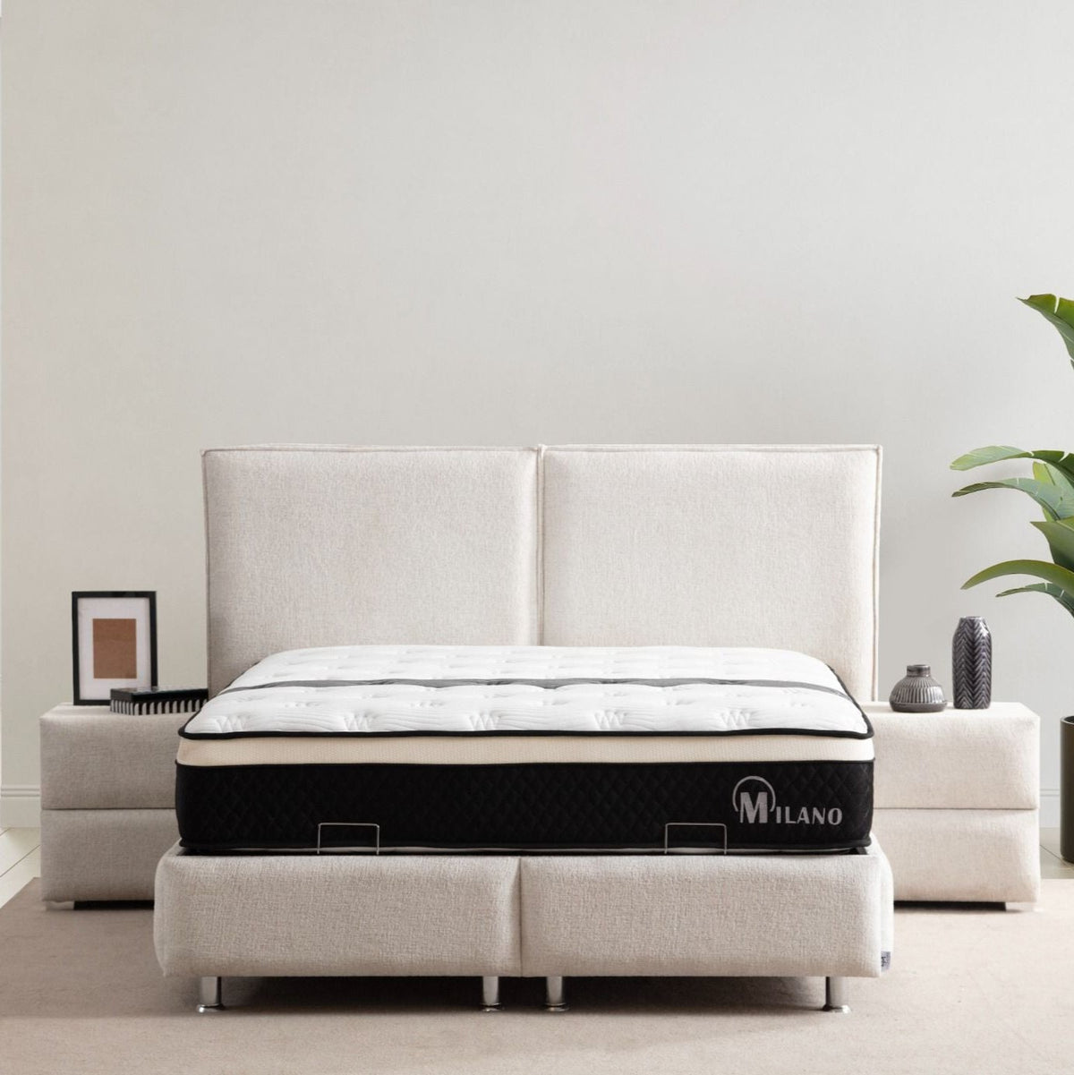 Lit coffre Maya tissu chenille blanc cassé