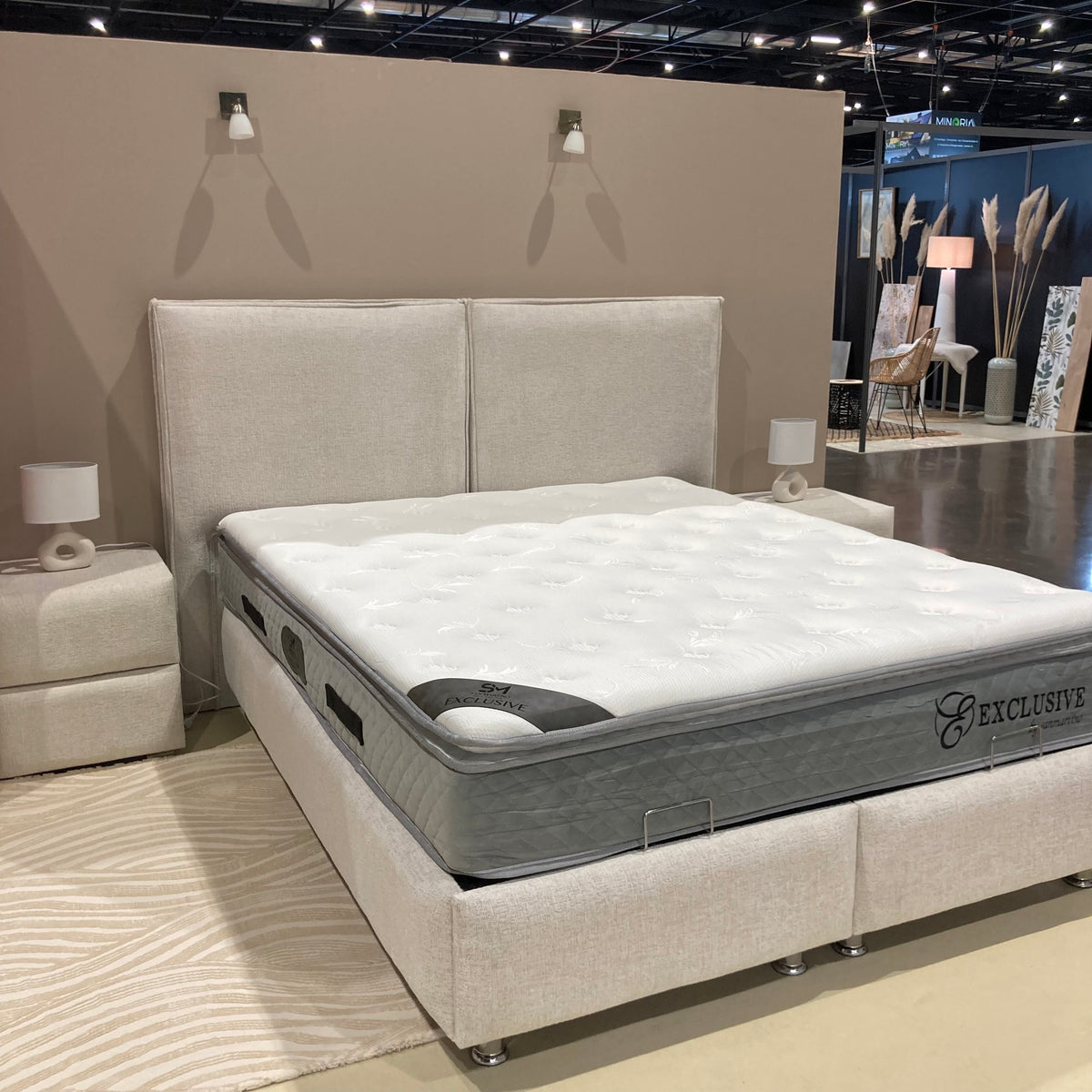 Lit coffre Maya tissu chenille blanc cassé