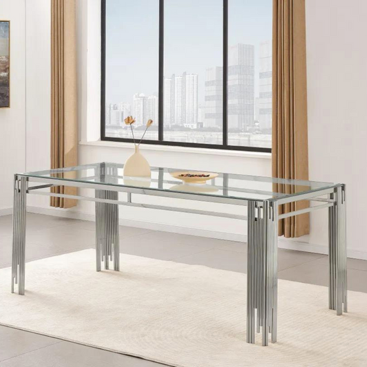 Table à manger Flute Argent verre Transparent