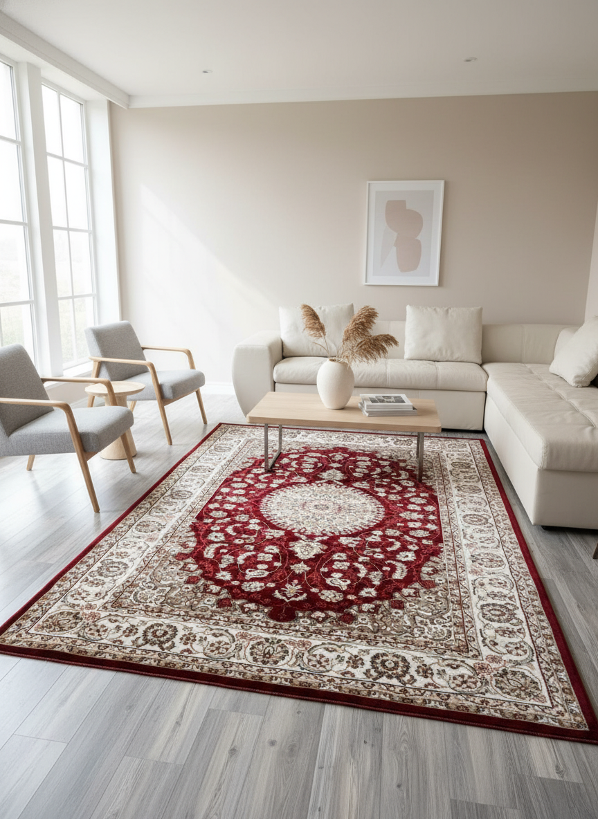 Tapis Dubai Merinos – Qualité Premium classique Rouge Médaillon orientale Vintage