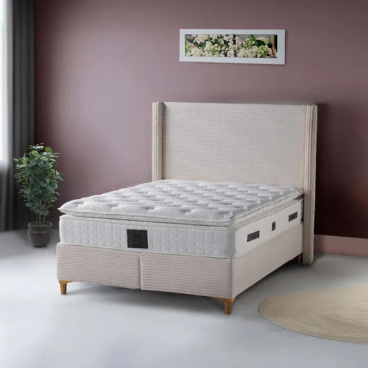 Lit coffre venus velours côtelé beige