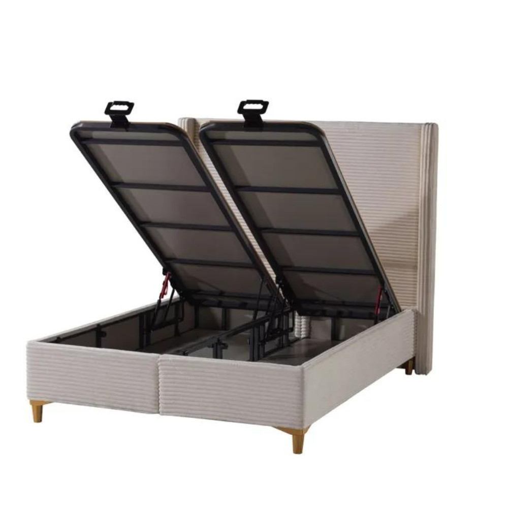 Lit coffre venus velours côtelé beige