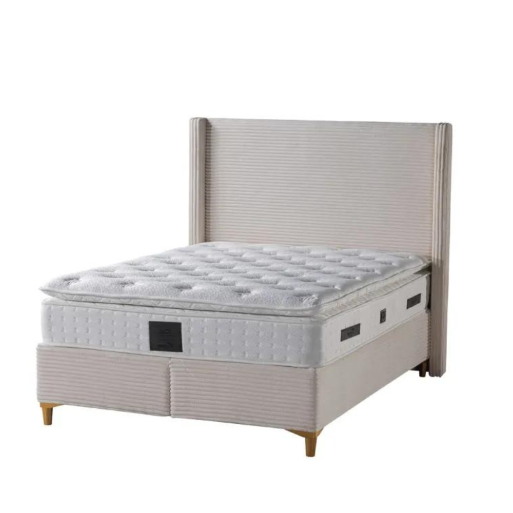 Lit coffre venus velours côtelé beige