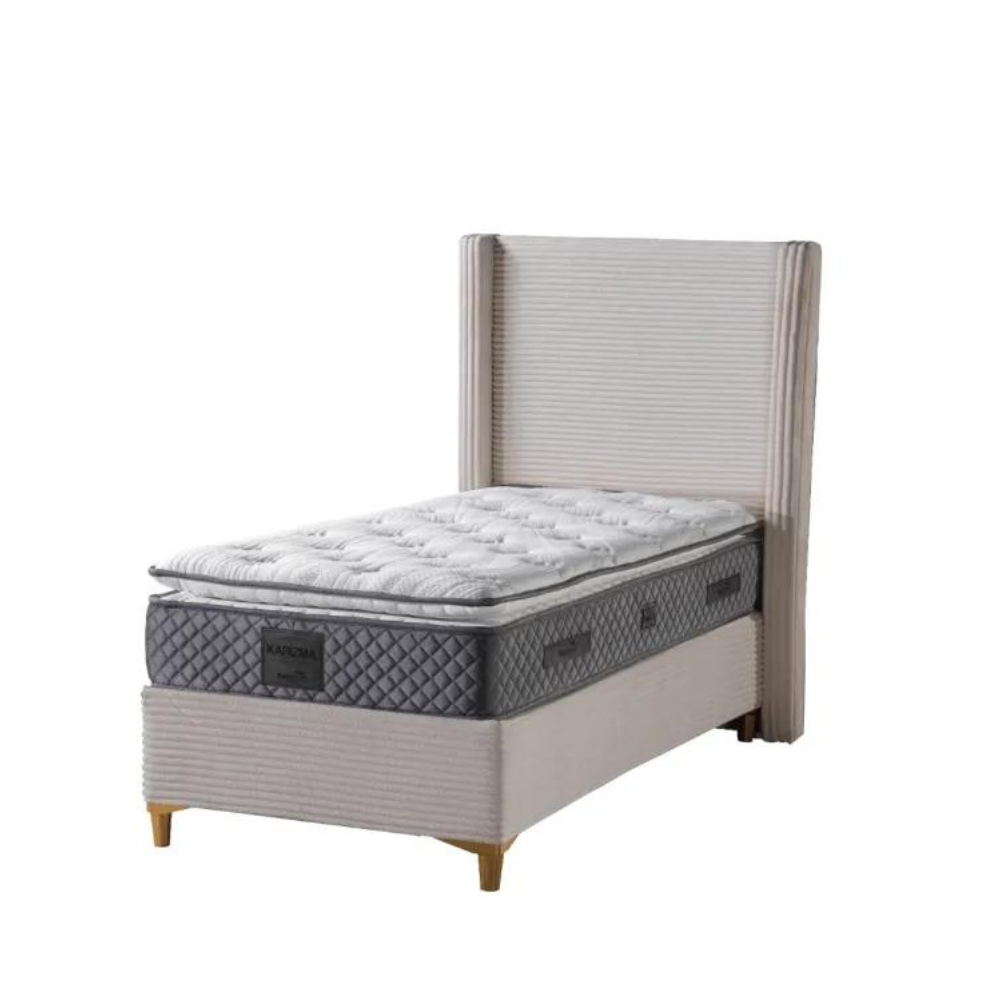 Lit coffre simple venus velours côtelé beige