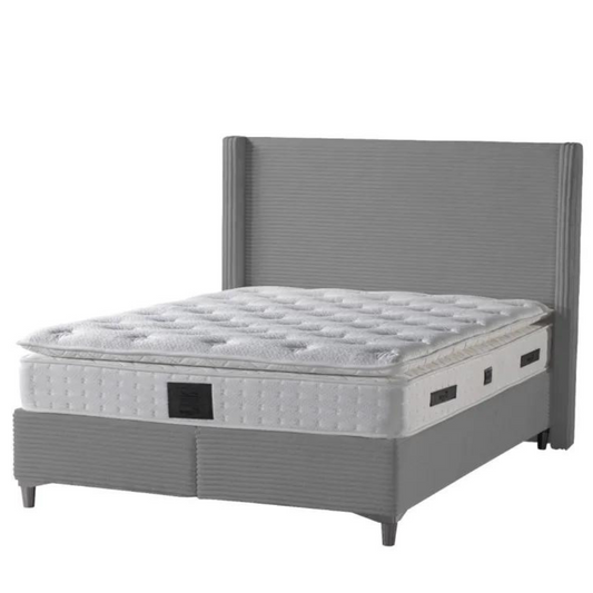 Lit coffre venus velours côtelé gris
