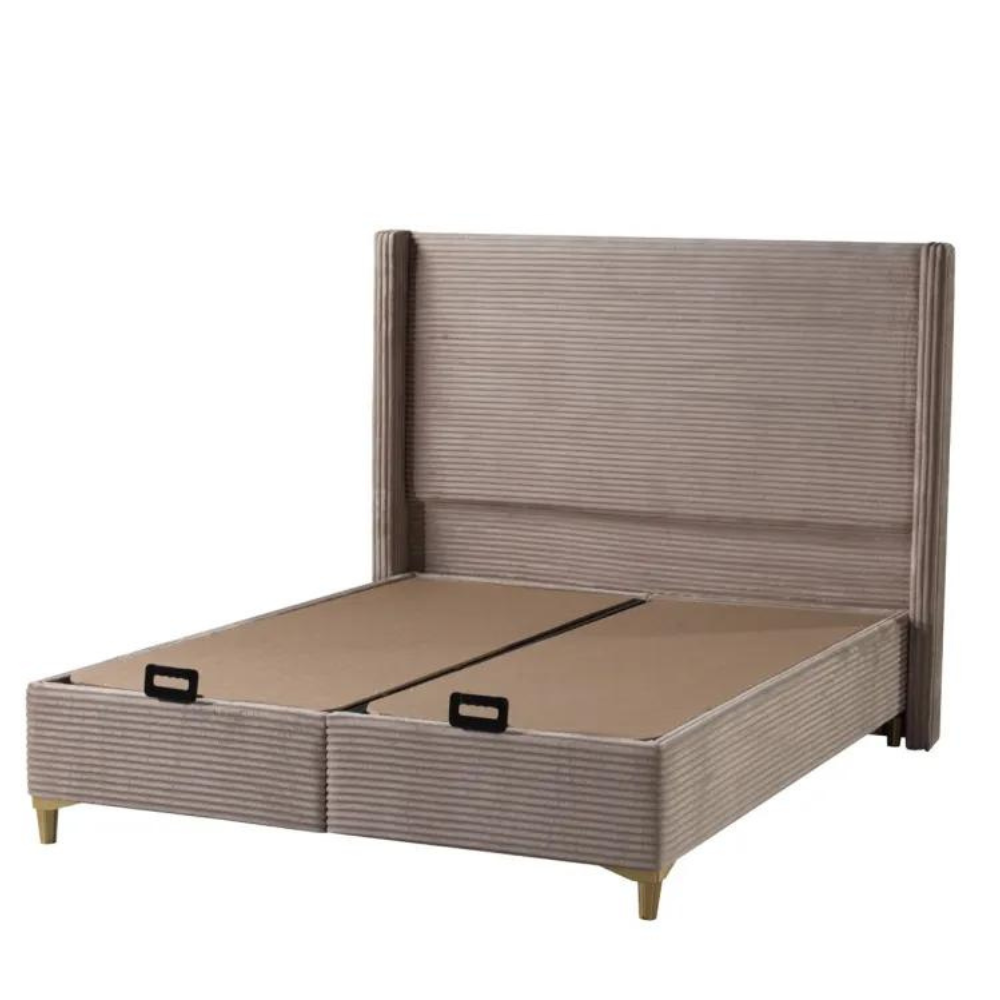 Lit coffre venus velours côtelé taupe
