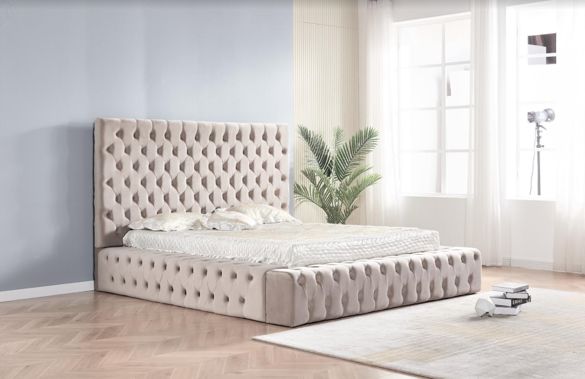 Cadre de lit capitonné Grand Théâtre velours Beige