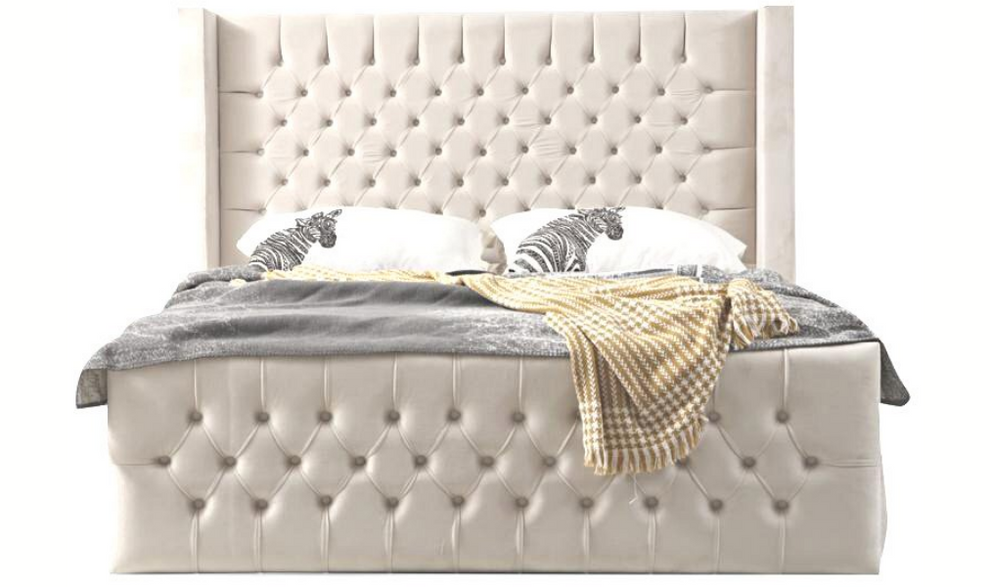Cadre de lit velours beige capitonné Bianca