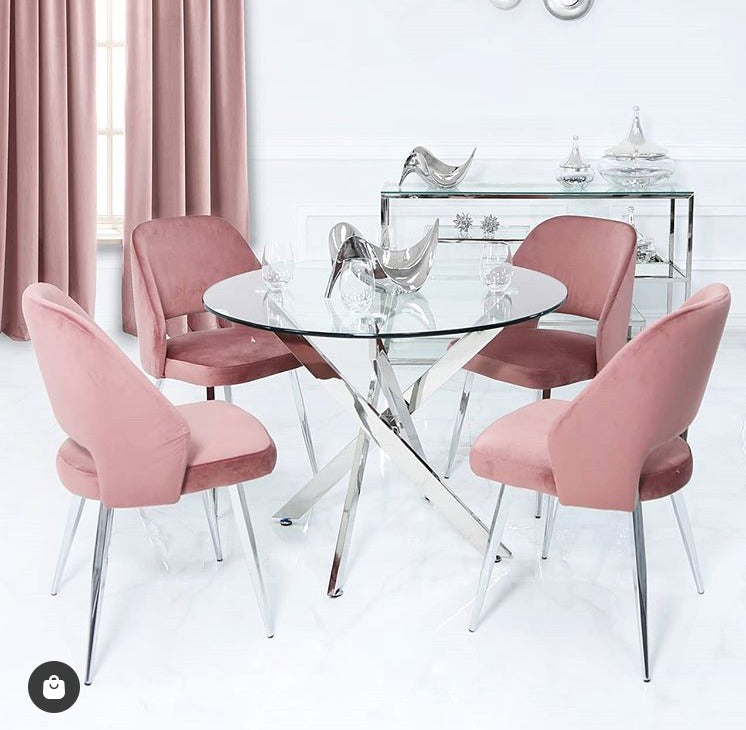 Table à manger ronde Victoire Pieds Argent Verre Trempé