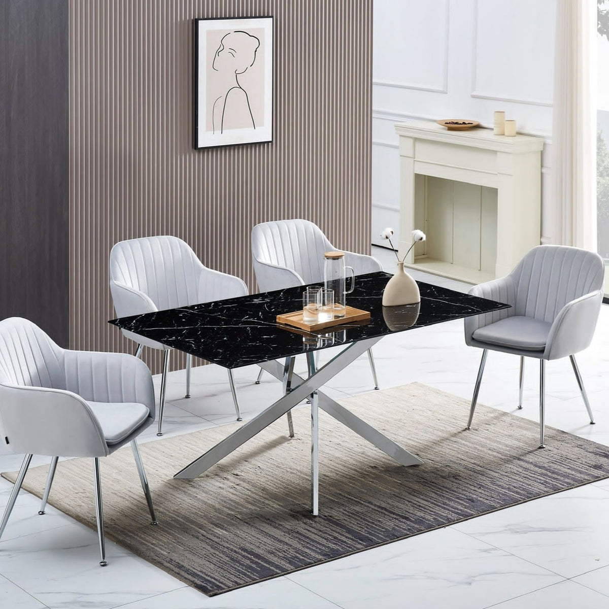 Table à Manger Victoire Pieds Argent Marbre Noir