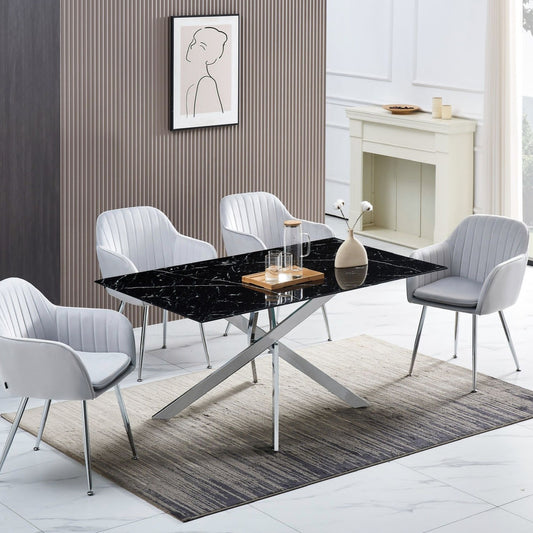 Table à Manger Victoire Pieds Argent Marbre Noir