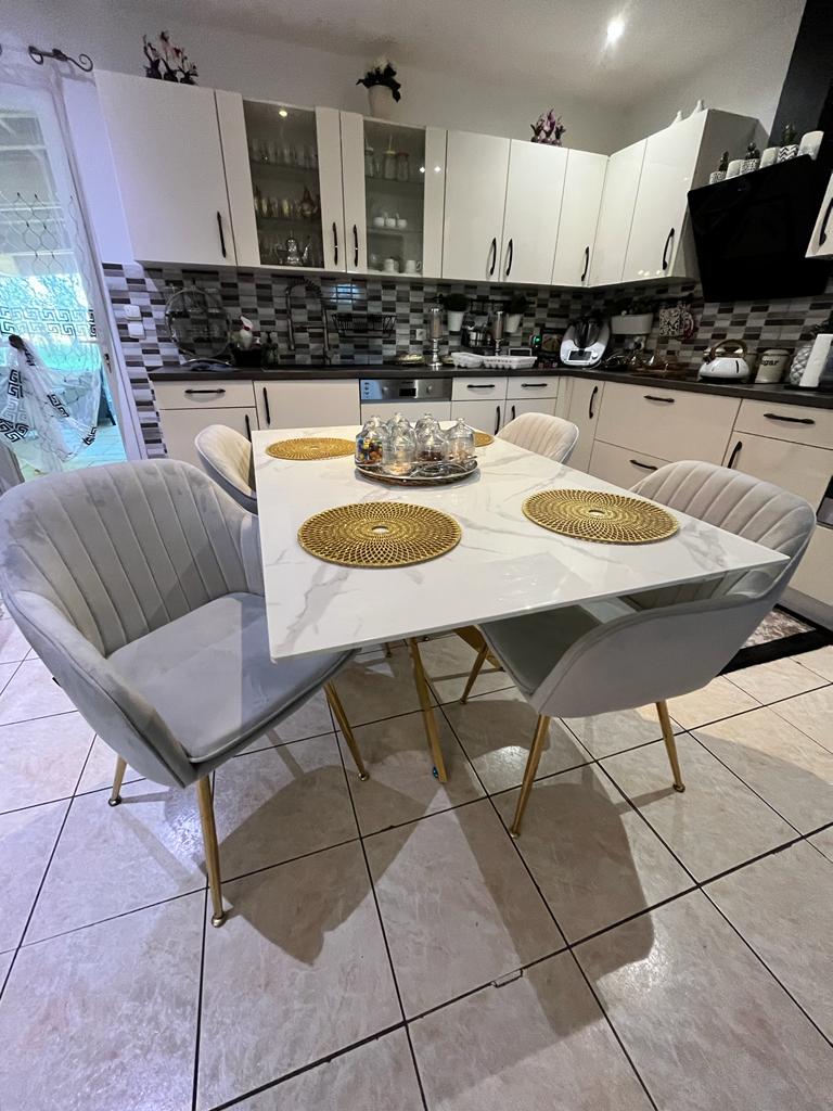 Table à Manger Victoire Pieds Or Marbre Blanc