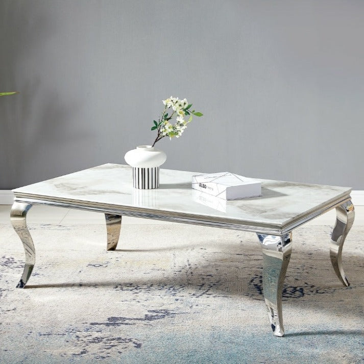 Table basse Nansouty Argent marbre blanc
