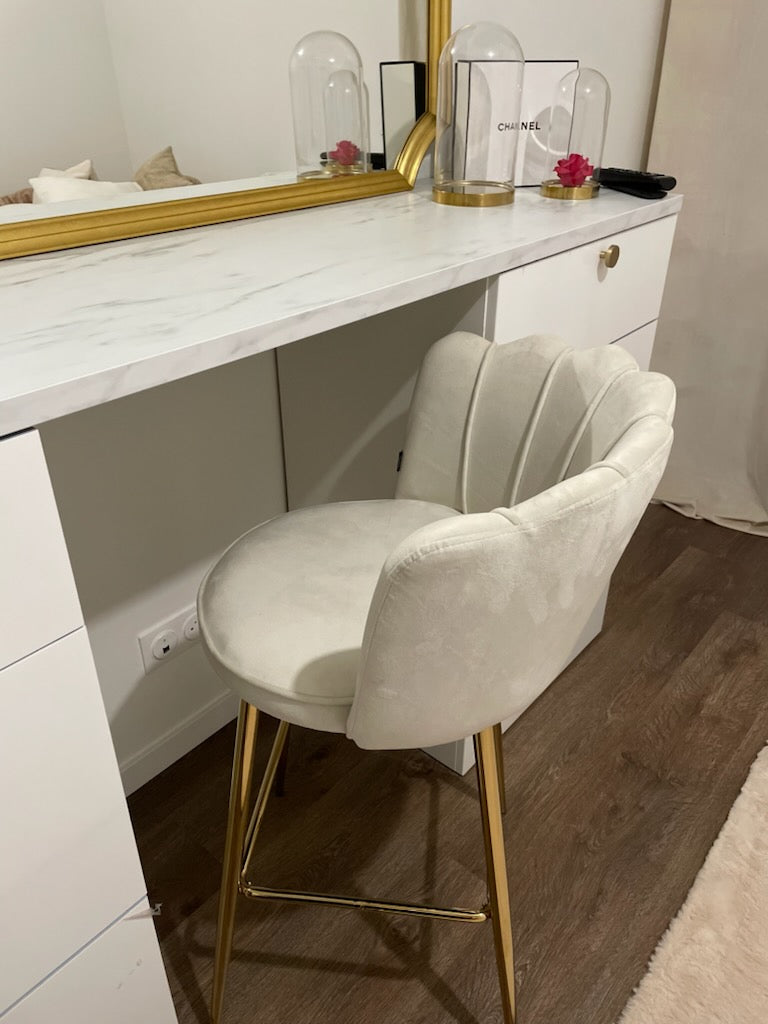 Tabouret de bar Quinconce Or velours Ecru