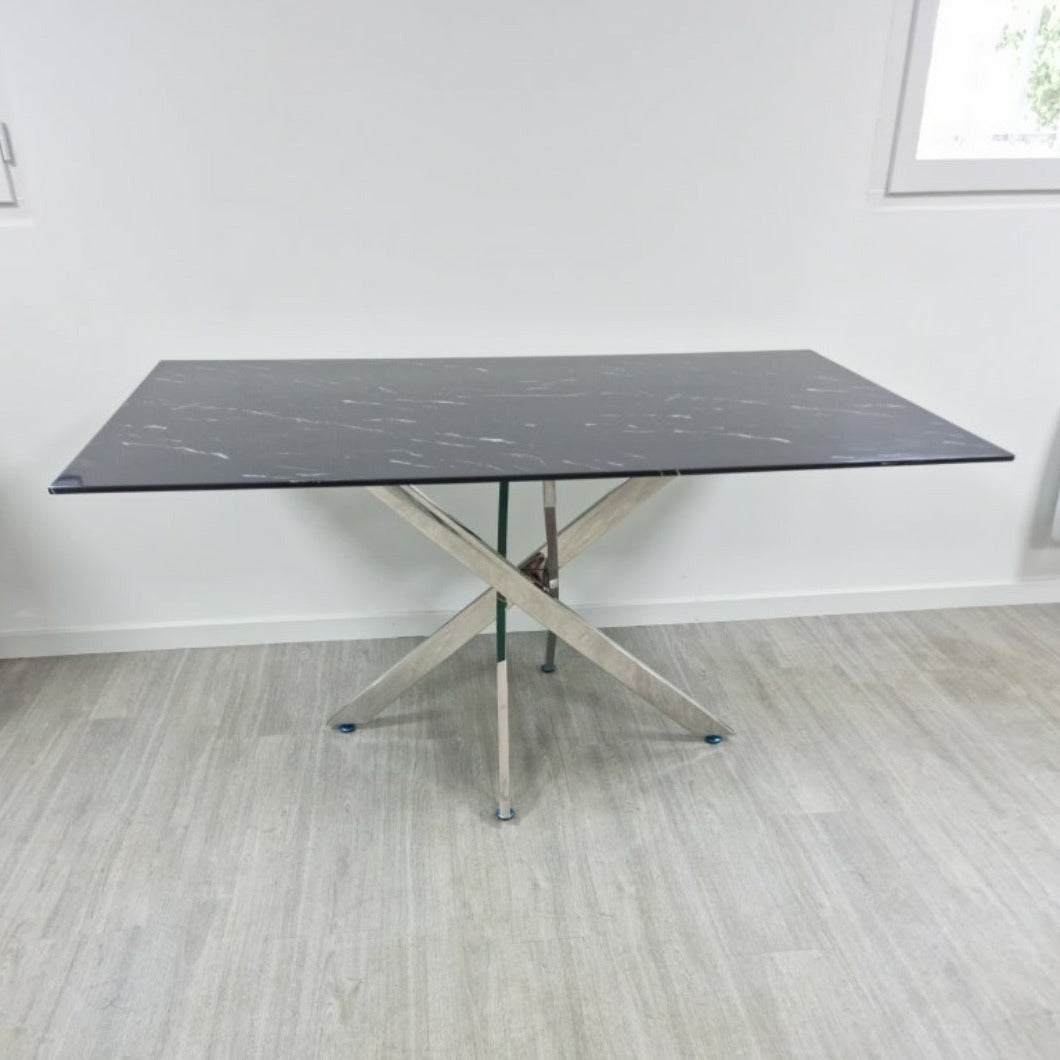 Table à Manger Victoire Pieds Argent Marbre Noir