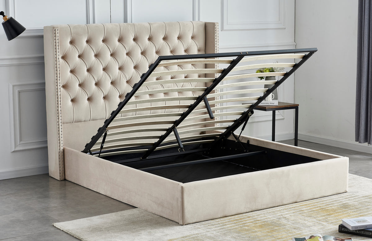 Lit coffre Palais velours Beige