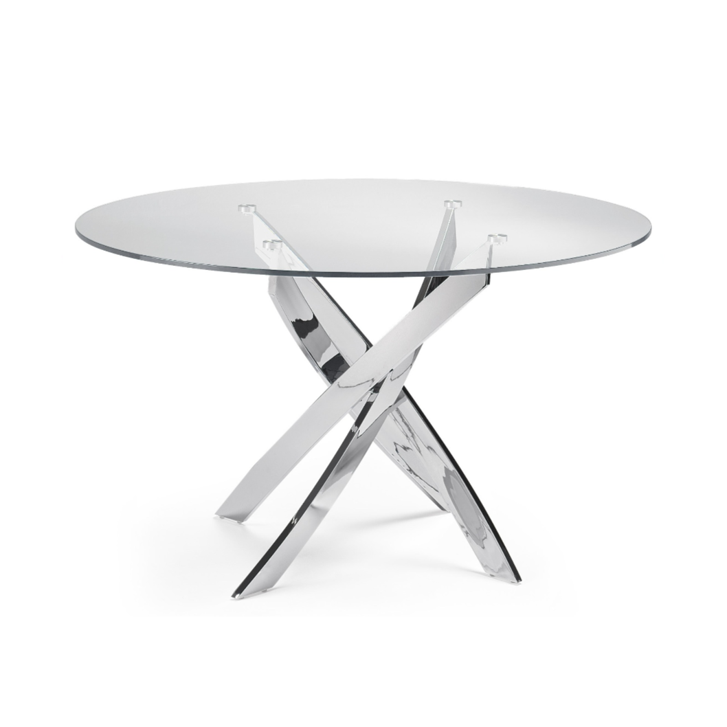 Table à manger ronde Victoire Pieds Argent Verre Trempé