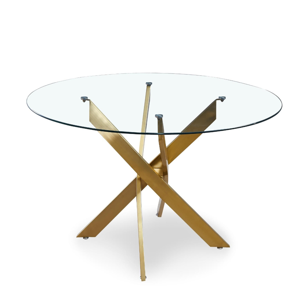 Table à Manger Ronde Victoire Pieds Or Verre Trempé