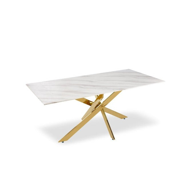 Table à Manger Victoire Pieds Or Marbre Blanc