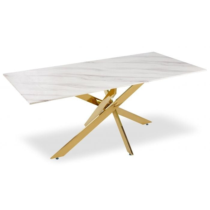 Table à Manger Victoire Pieds Or Marbre Blanc