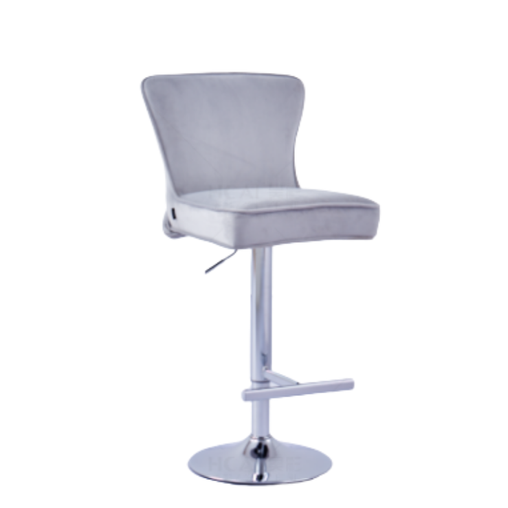 Tabouret de bar Gabrielle Argent velours gris