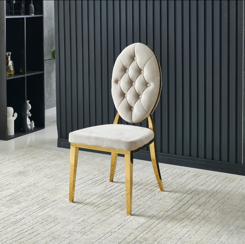 Chaise Ova Or velours taupe Style Médaillon Capitonné