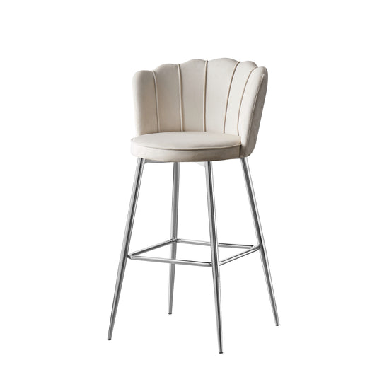 Tabouret de bar Quinconce Argent velours Ecru