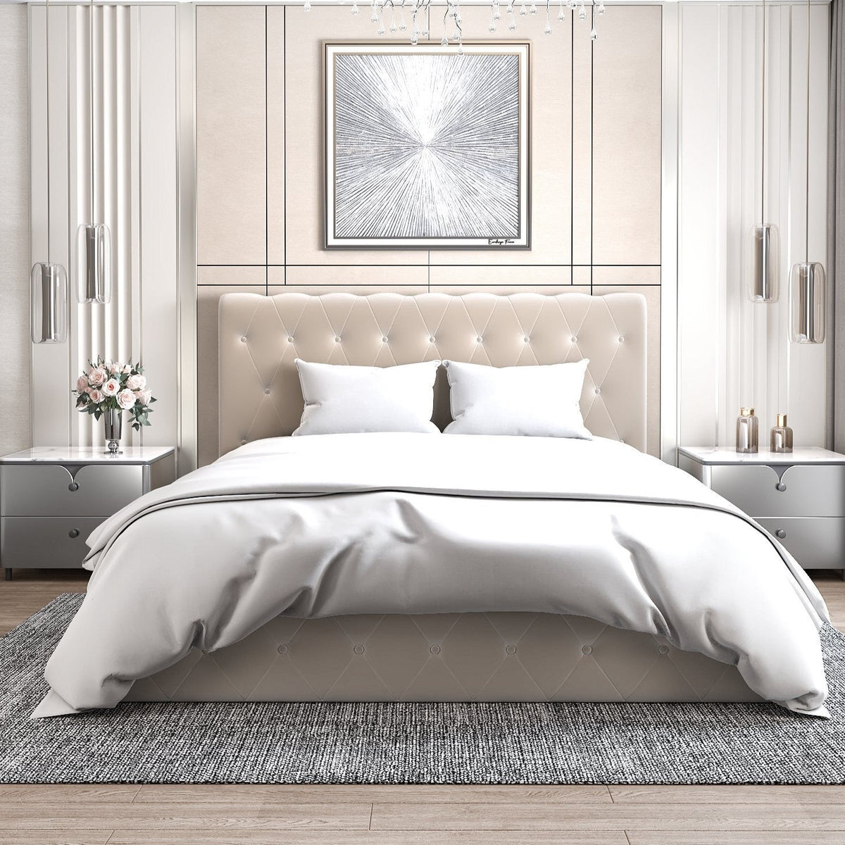 Lit coffre simple Bastide velours beige