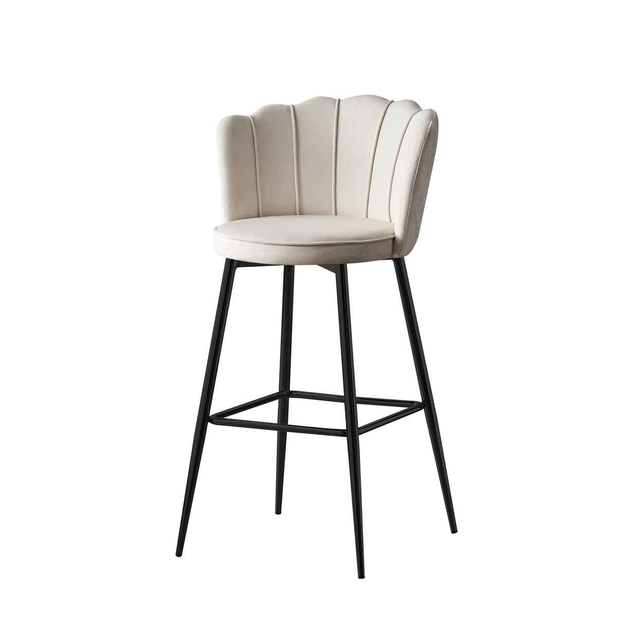Tabouret de bar Quinconce Black metal velours Ecru