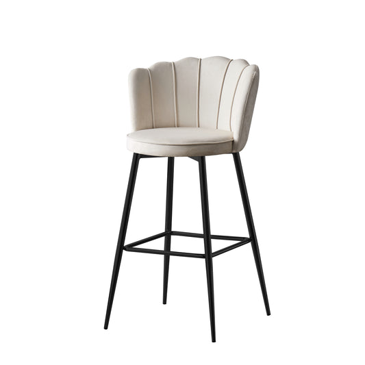 Tabouret de bar Quinconce Black metal velours Ecru